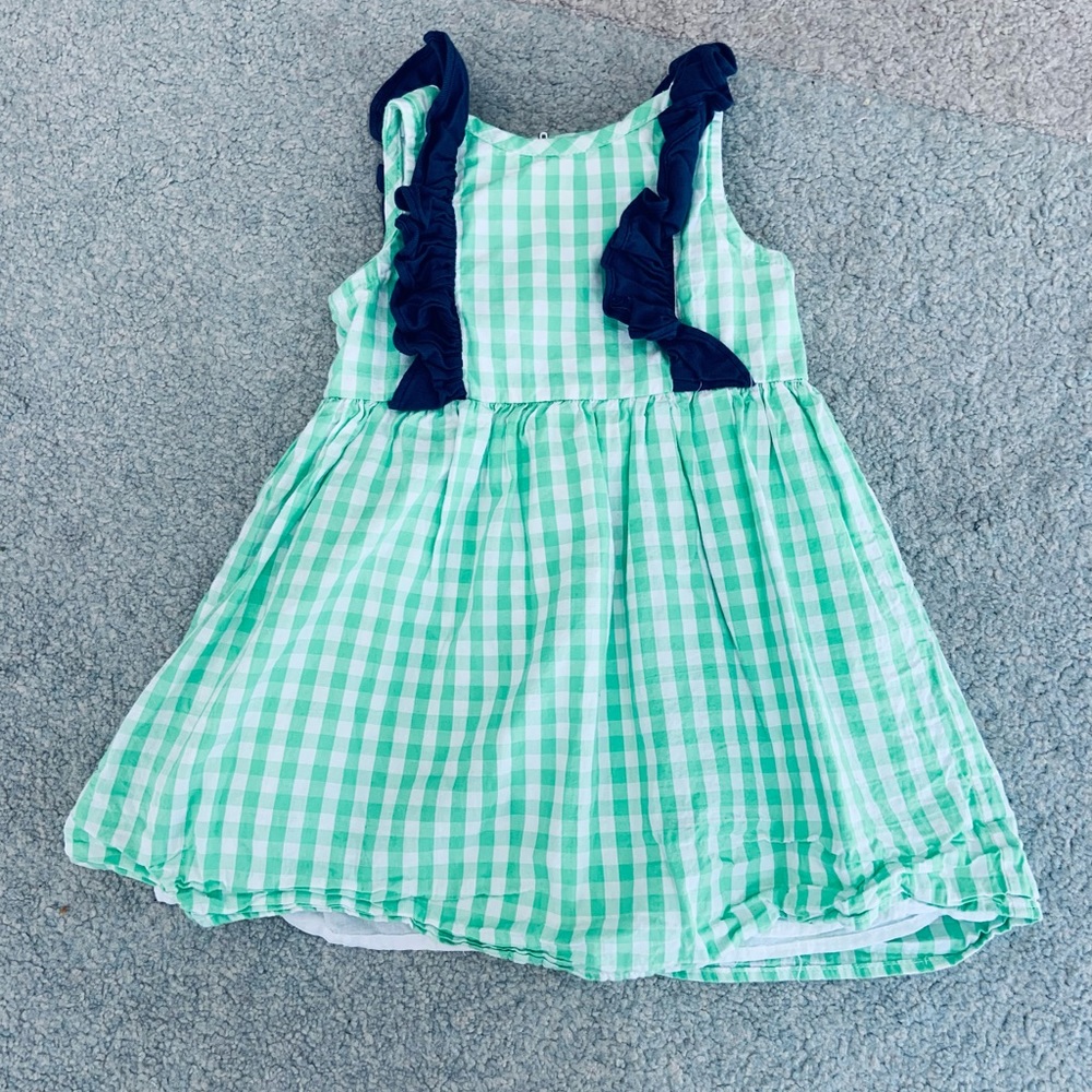 ATUN Green and White Checkered Dress with Navy accents
